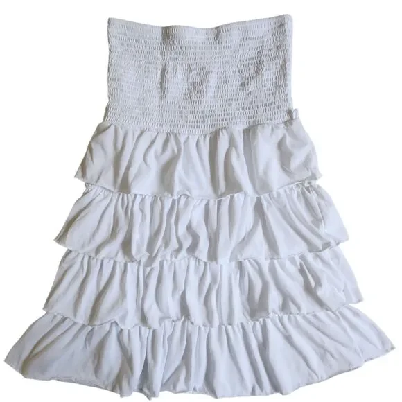 No Boundaries White Tiered Strapless Tube Dress Size M (7-9) - Picture 2 of 11